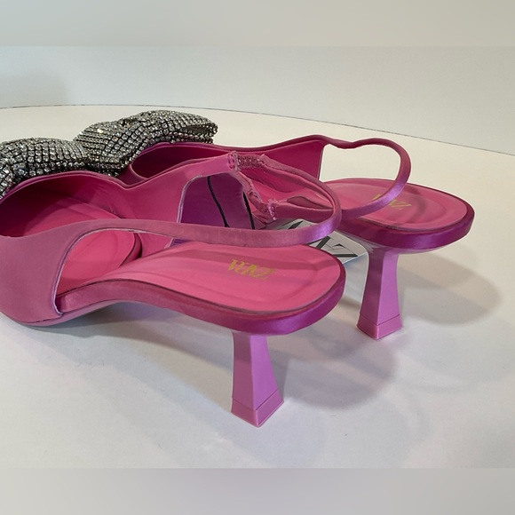 Zara fuschia slingback pumps rhinestone bows 7.5 - Picture 4 of 7